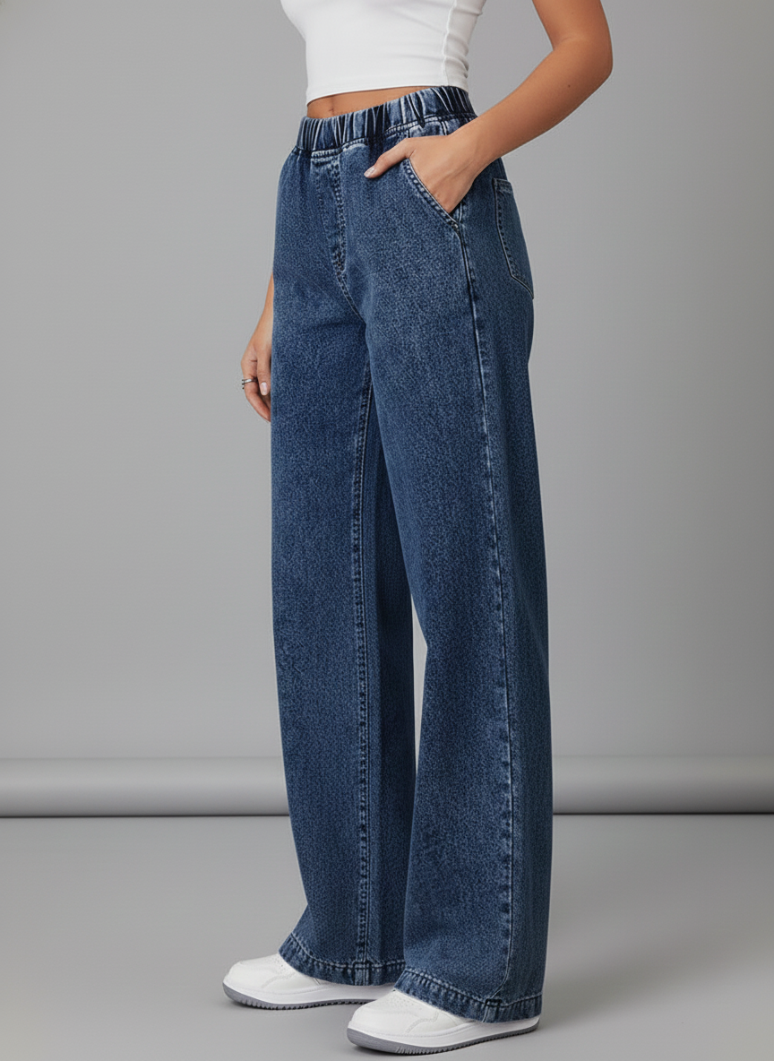 Women’s Wide-Leg Trousers with Elastic Waist and Straight Fit