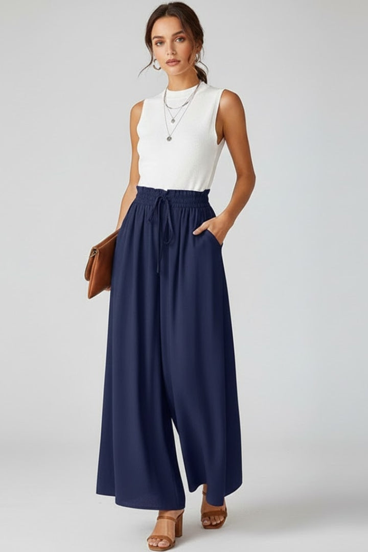 Women’s Wide Leg Pants with High Waist and Drawstring Pockets