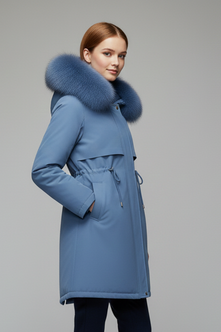 Women’s Winter Jacket with Faux Fur Collar and Adjustable Waist