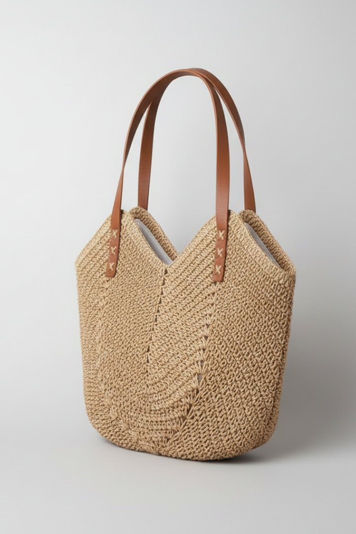 Women’s Tote Bag with Long Handles and Textured Surface