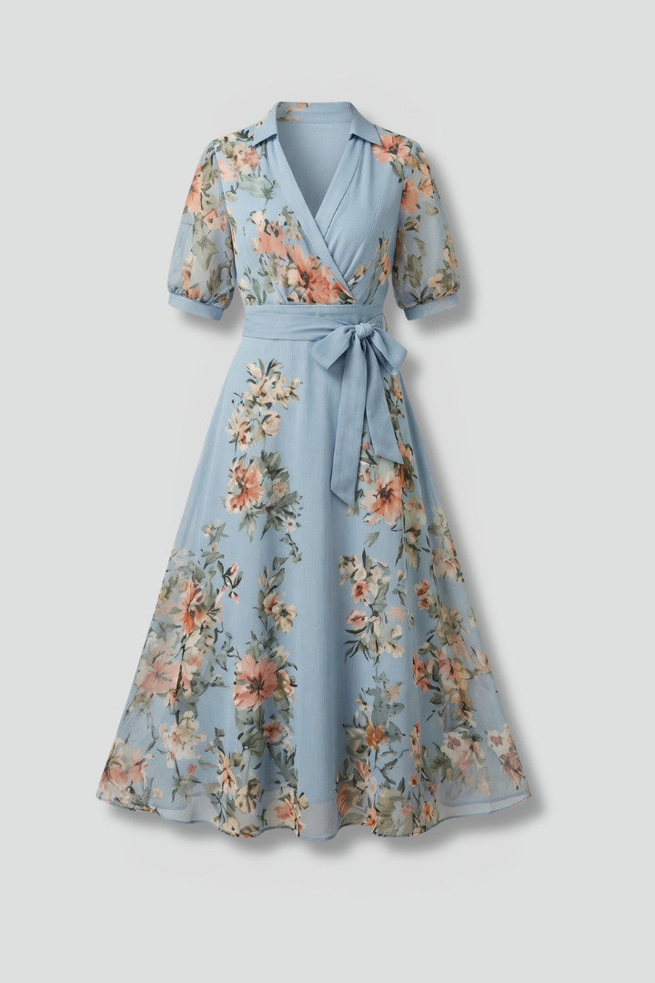 Women’s Wrap Dress with V-Neck and Waist Tie