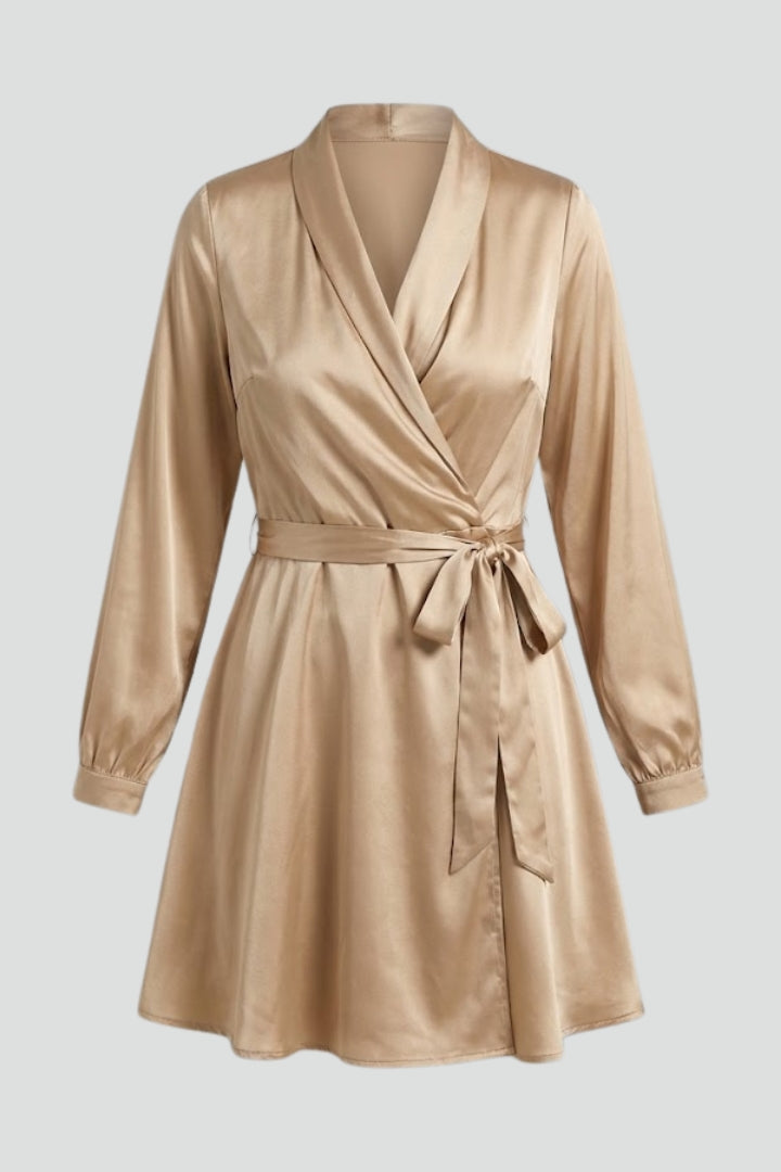 Women’s Wrap Mini Dress with V Neck and Waist Tie