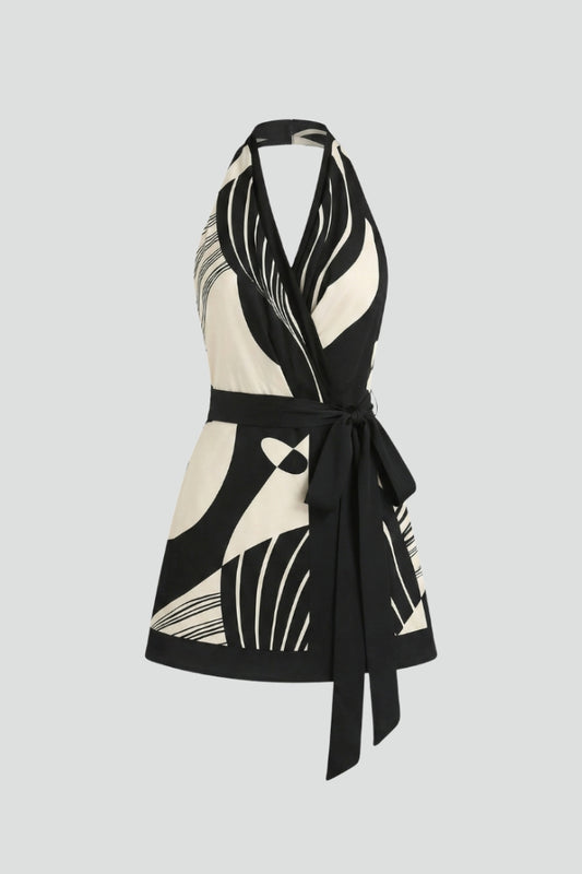 Women’s Wrap Mini Dress with Halter Neck and Tie Waist