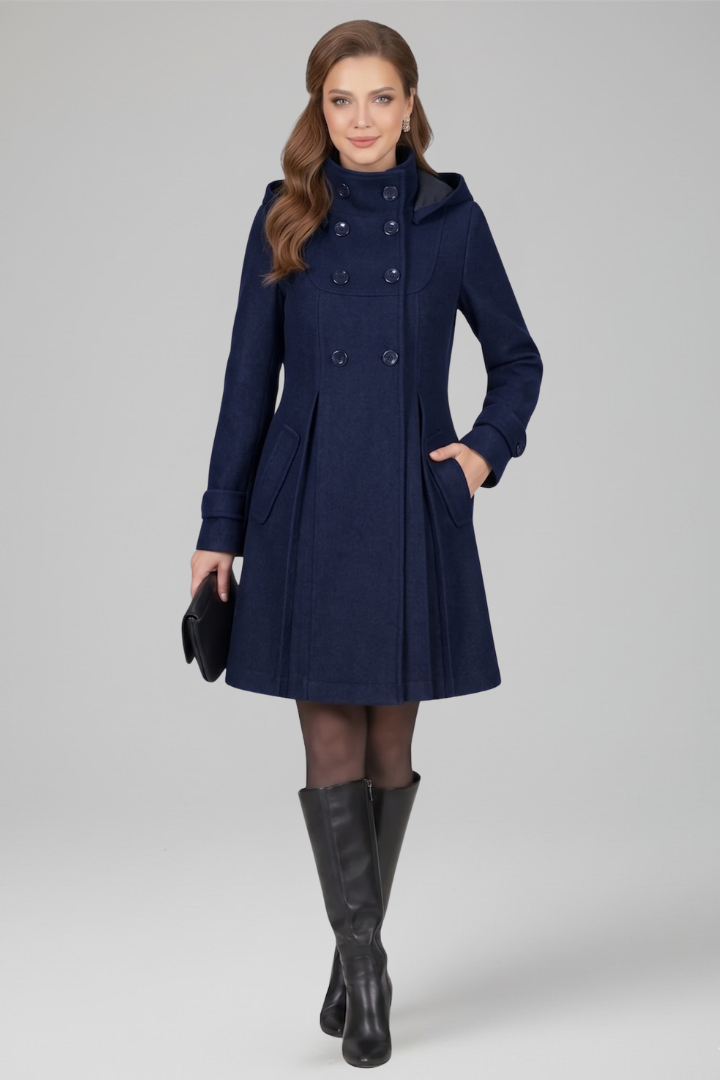 Women’s Coat with Hood and Double Button Front