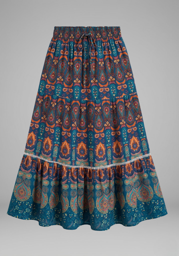 Women’s Maxi Skirt with Elastic Waist and Tiered Panels