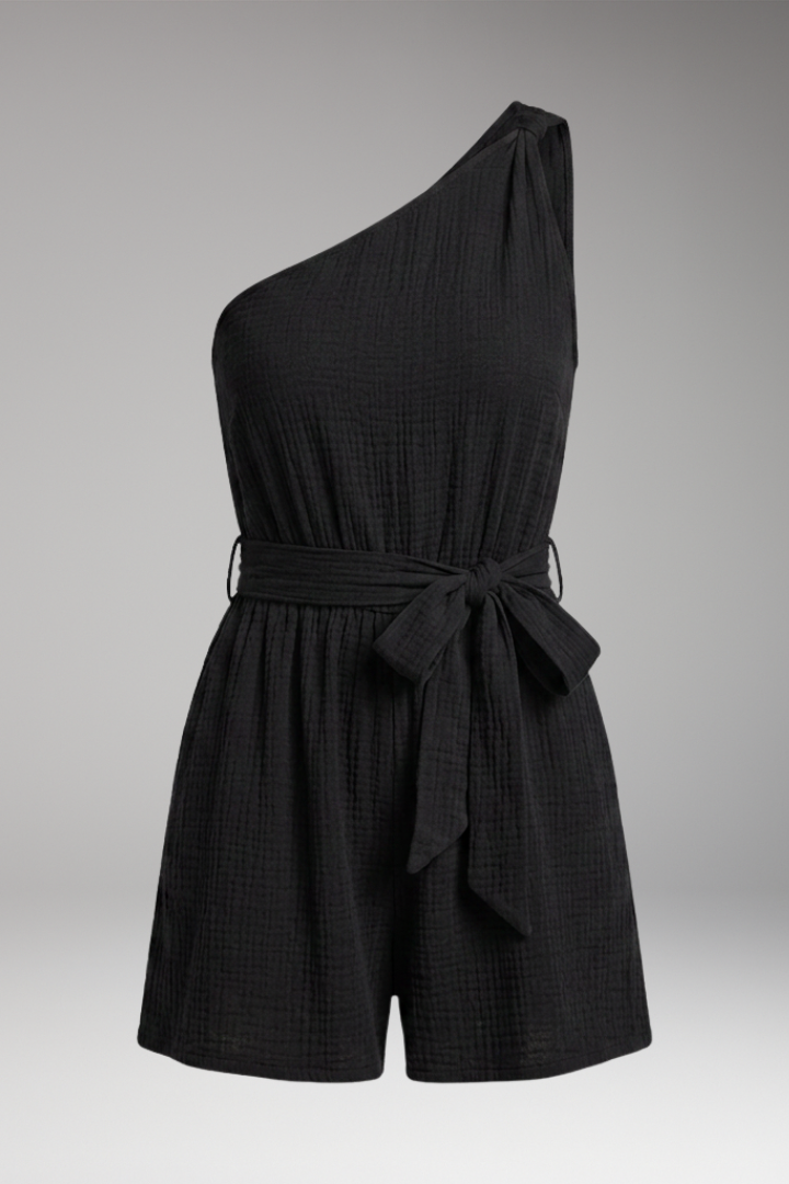 Women's One-Shoulder Tied Romper with Pockets