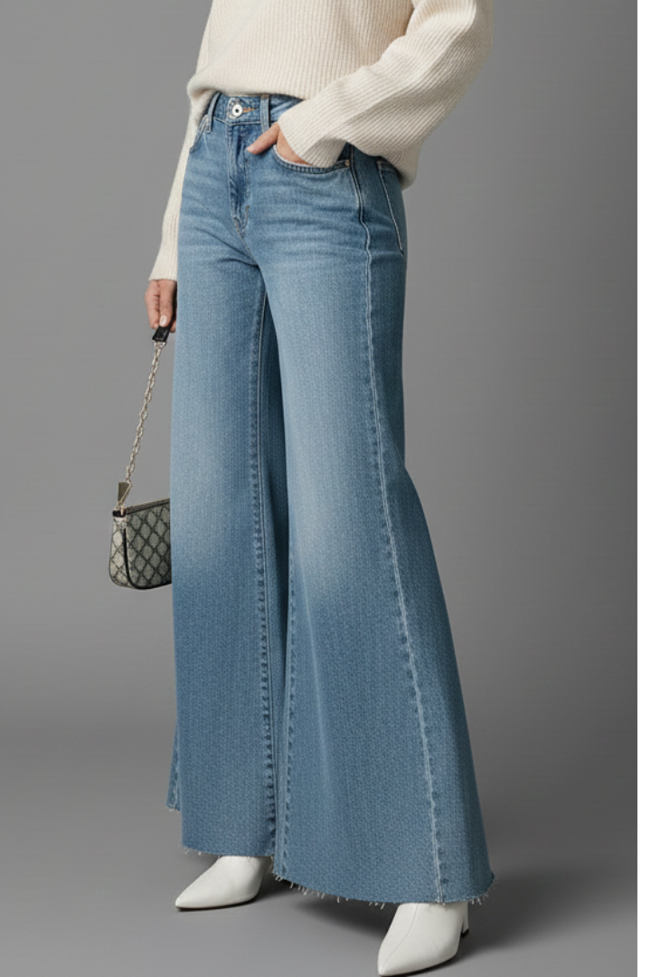 Women’s Flare Jeans with High Waist and Washed Finish