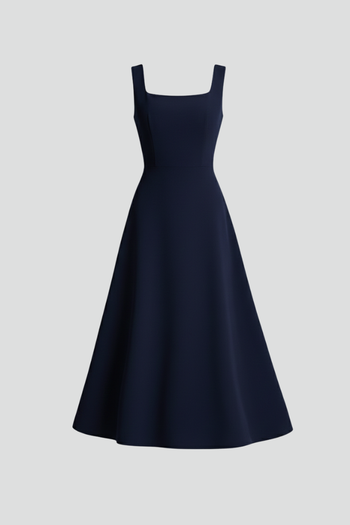 Women’s midi dress with square neckline and shoulder straps