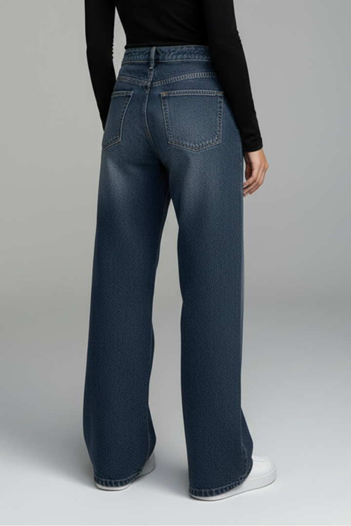 Women’s Straight-Leg Trousers with Washed Finish and Plain Surface