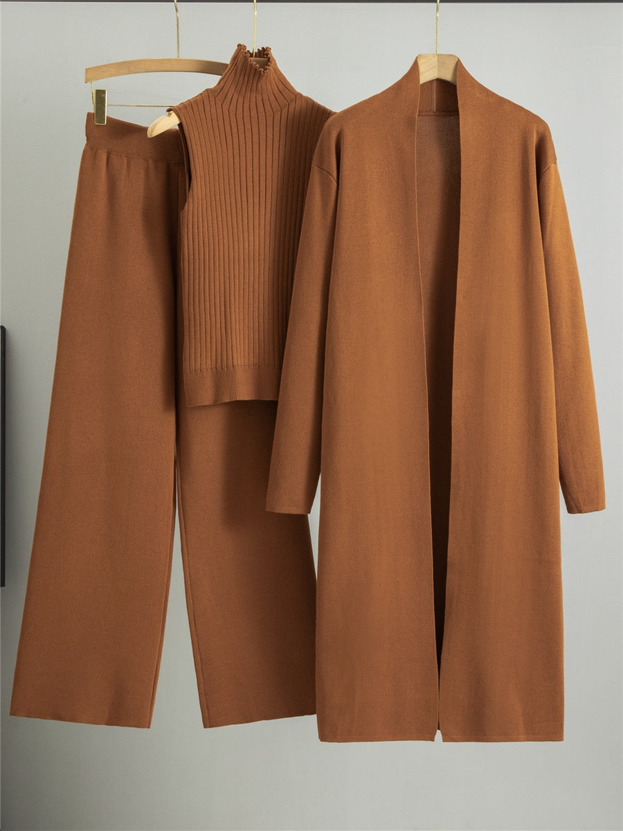Woman in a knitted three-piece set