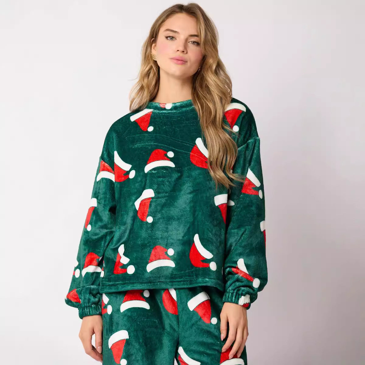 Women's Flannel Christmas Pyjama Set With Santa Design, 2 Piece