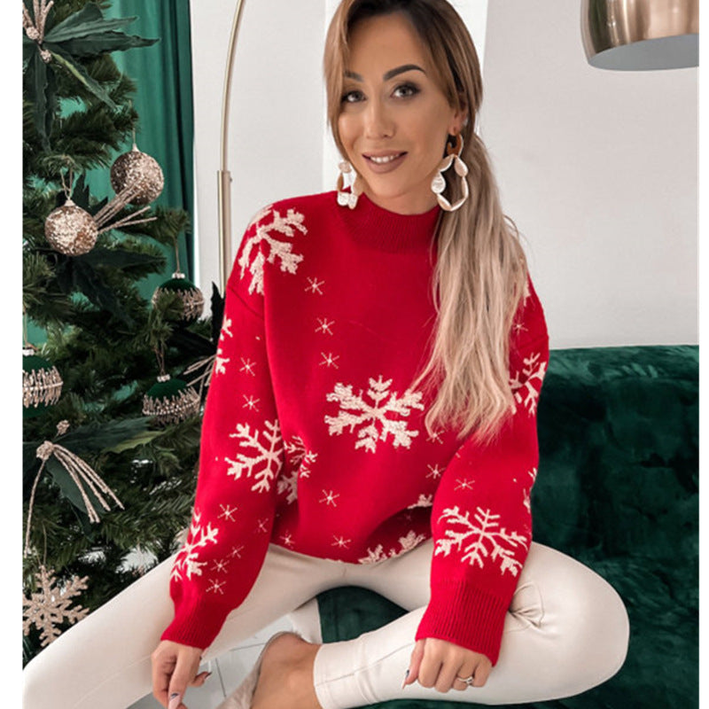 Women's Fluffy Knitted Christmas Jumper With Snowflake Print