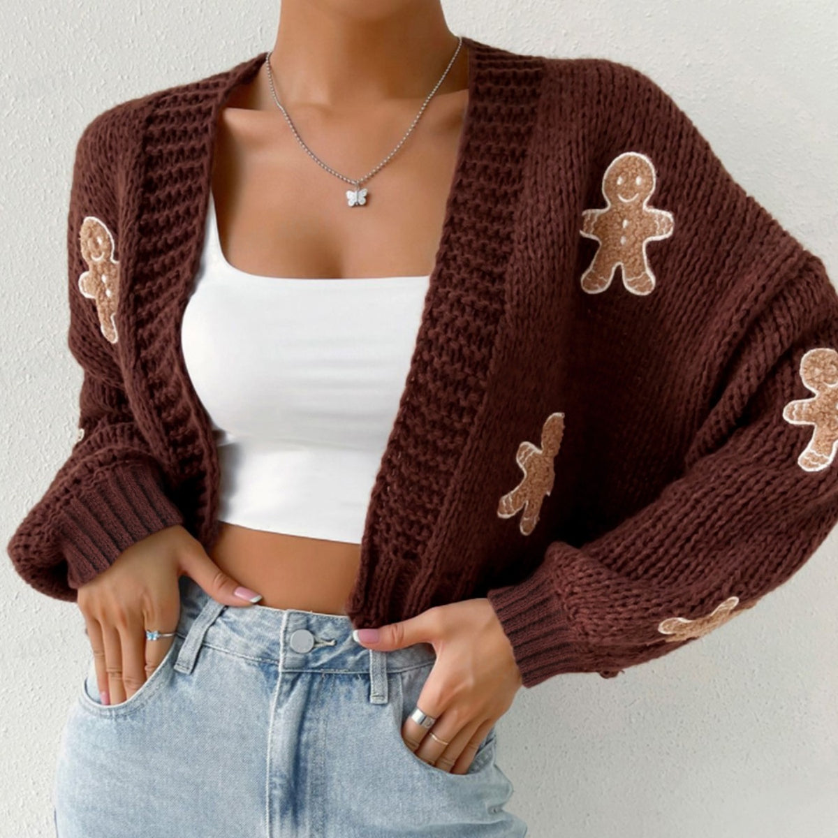 Gingerbread Man Christmas Cardigan Jumper, V-Neck Knit