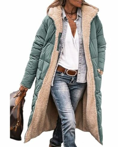 Women's Hooded Long Coat With Pockets, Double-Sided Wear