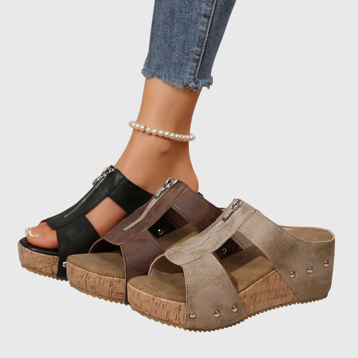 Women's Orthopaedic Sandals with Front Zip Closure for Summer