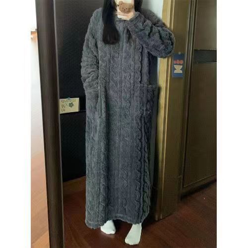 Women's Coral Fleece Nightgown With Pockets, Long And Soft