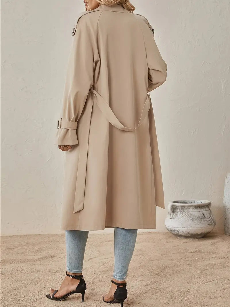 Women's Double-Breasted Trench Coat with Belted Waist