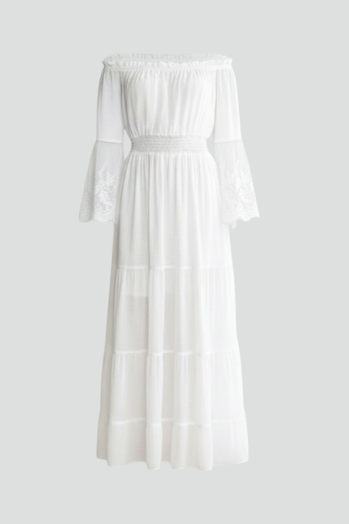 Women’s Maxi Dress with Off Shoulder and Lace Sleeves