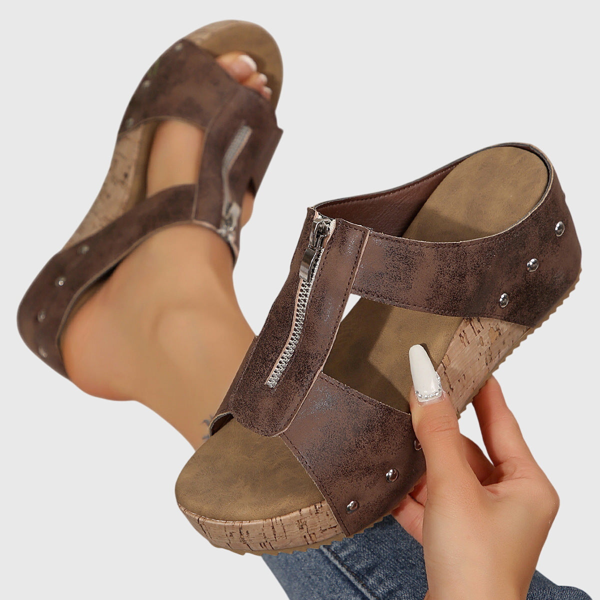 Women's Orthopaedic Sandals with Front Zip Closure for Summer