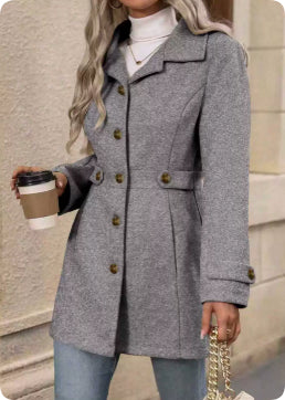 Women's Elegant Single-Breasted Woollen Coat With Lapel