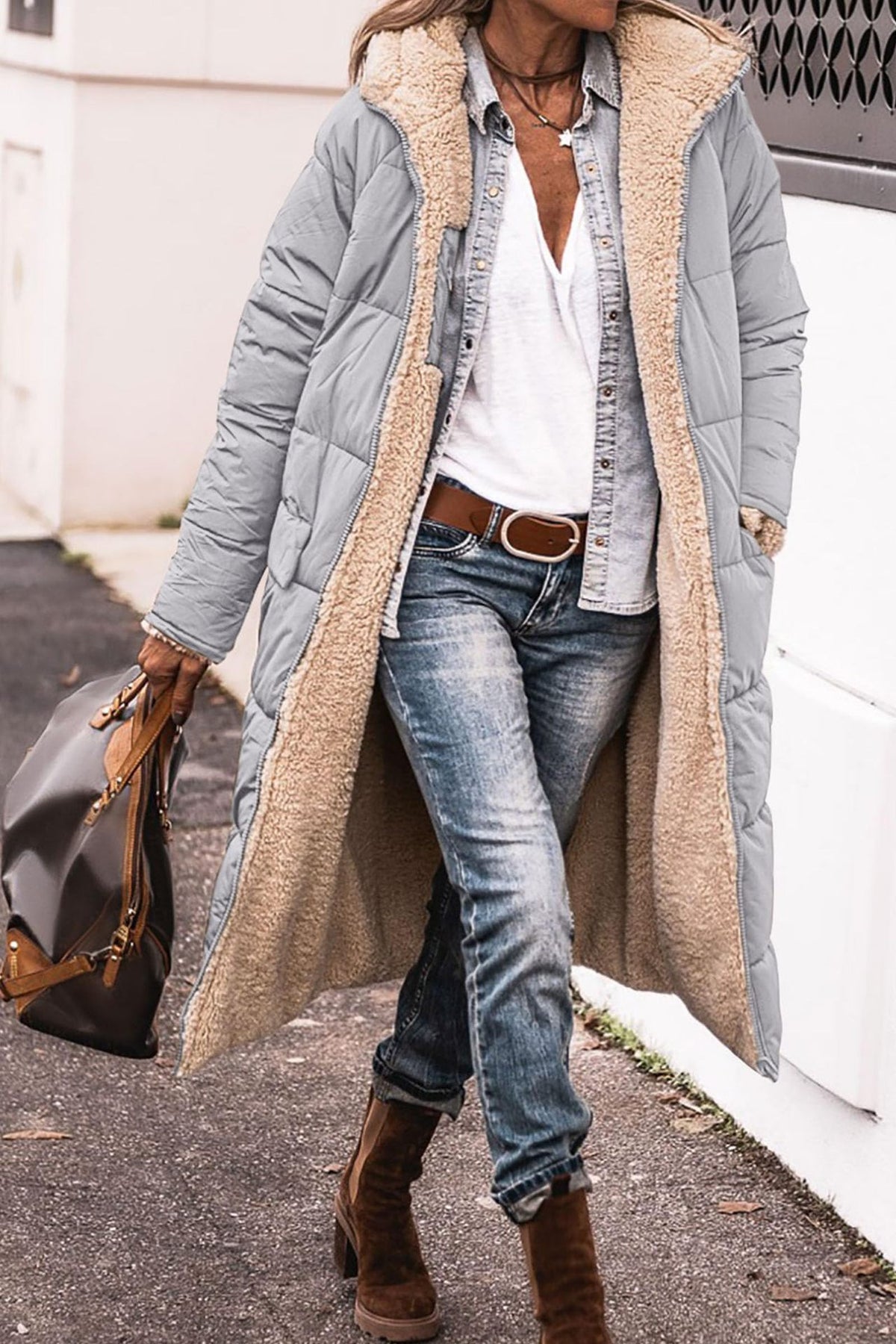 Women's Hooded Long Coat With Pockets, Double-Sided Wear