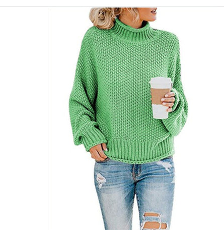 Women's Solid Turtleneck Pullover Jumper In Thick Acrylic Knit