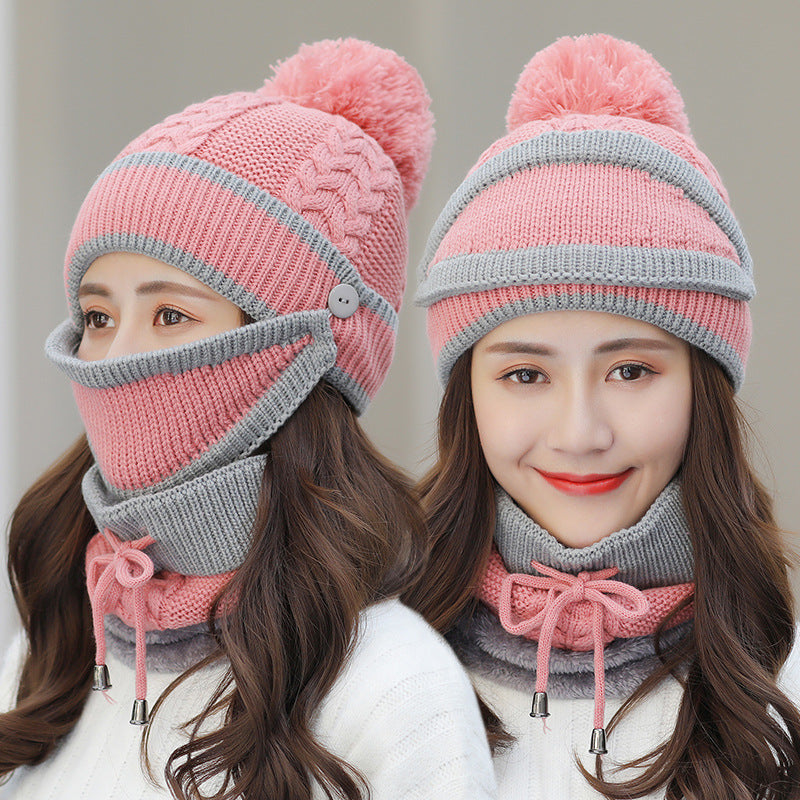 Knitted bobble hat, face mask and snood set