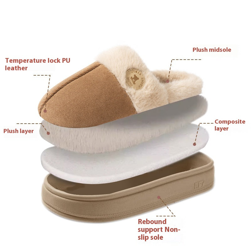 Thick-Soled Plush Fleece Slippers For Women And Men, Warm