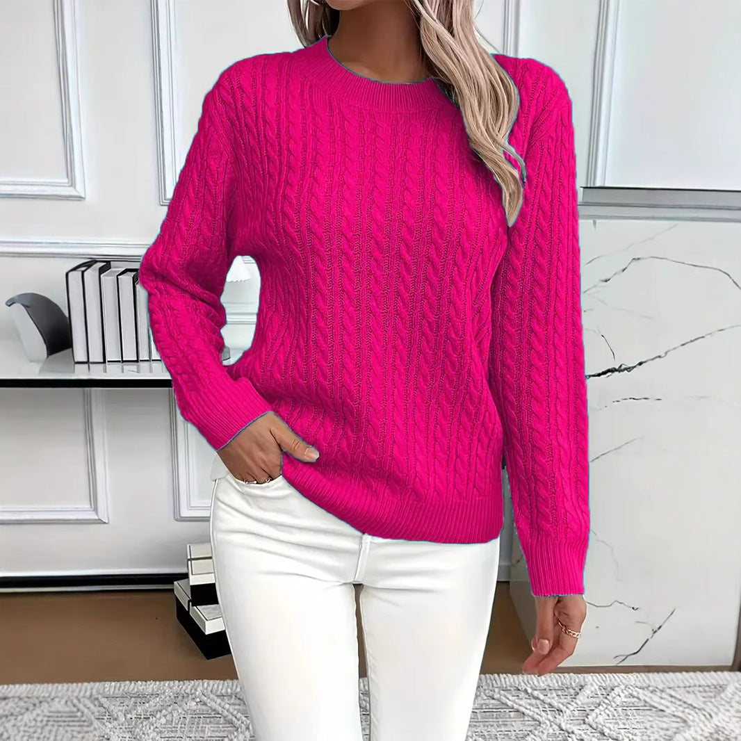 Twist Round Neck Knitted Jumper For Women, Long Sleeve