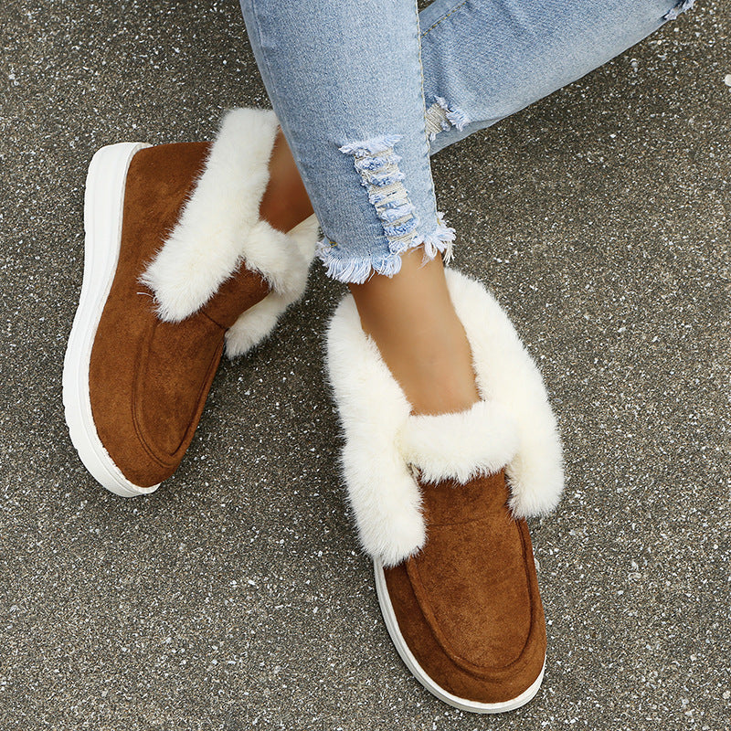 Women's Suede Snow Ankle Boots With Plush Lining, Low Heel