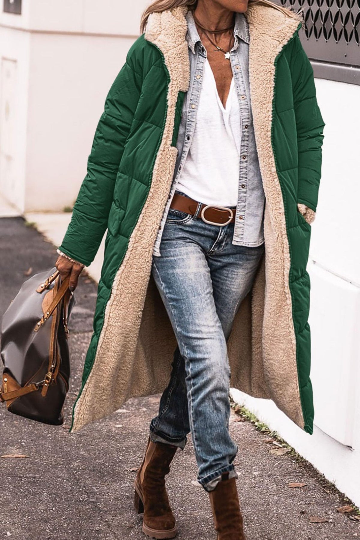 Women's Hooded Long Coat With Pockets, Double-Sided Wear