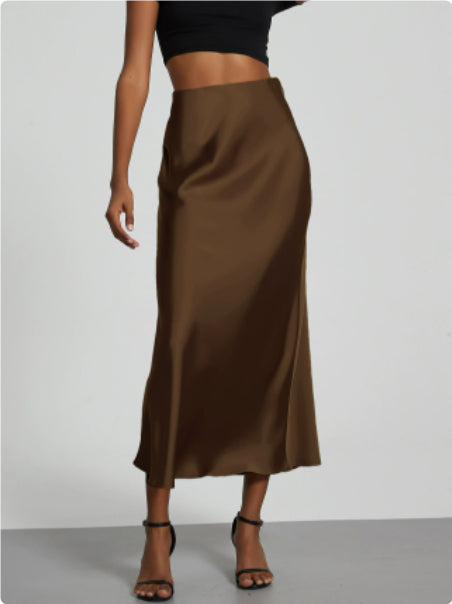 Women's satin midi skirt, sleek slim fit in 10 colours
