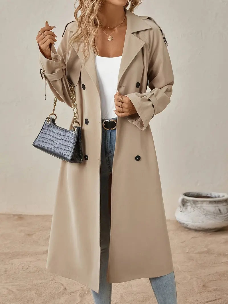 Women's Double-Breasted Trench Coat with Belted Waist