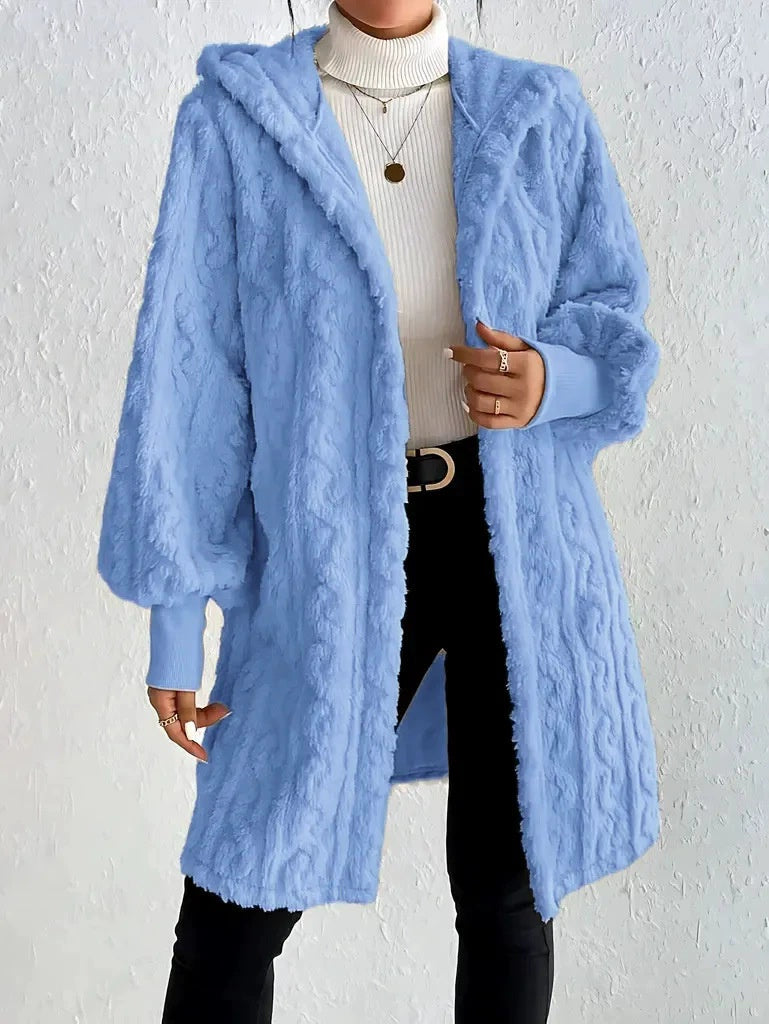 Women's Hooded Double-Sided Plush Long Coat With Cuff Thread