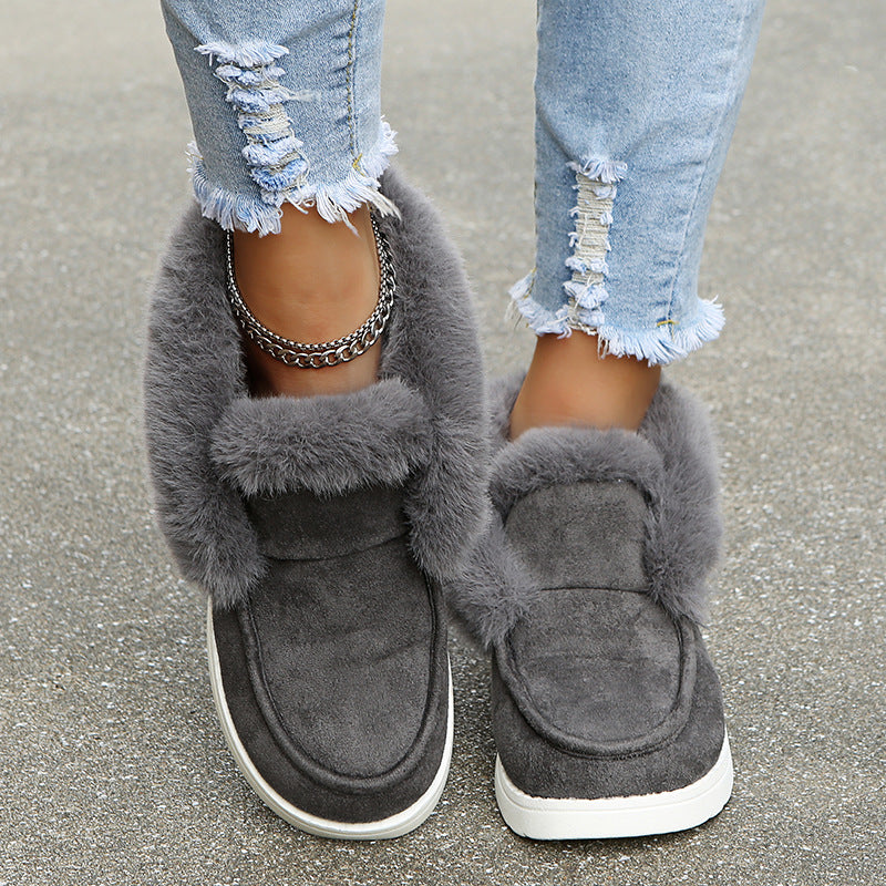 Women's Suede Snow Ankle Boots With Plush Lining, Low Heel