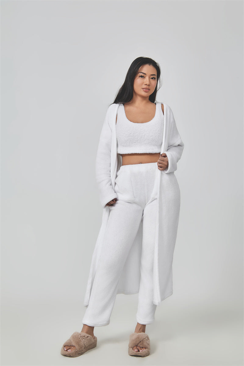 Women's 3 Piece Lounge Pyjama Set With Crop Top, Pants And Cardigan