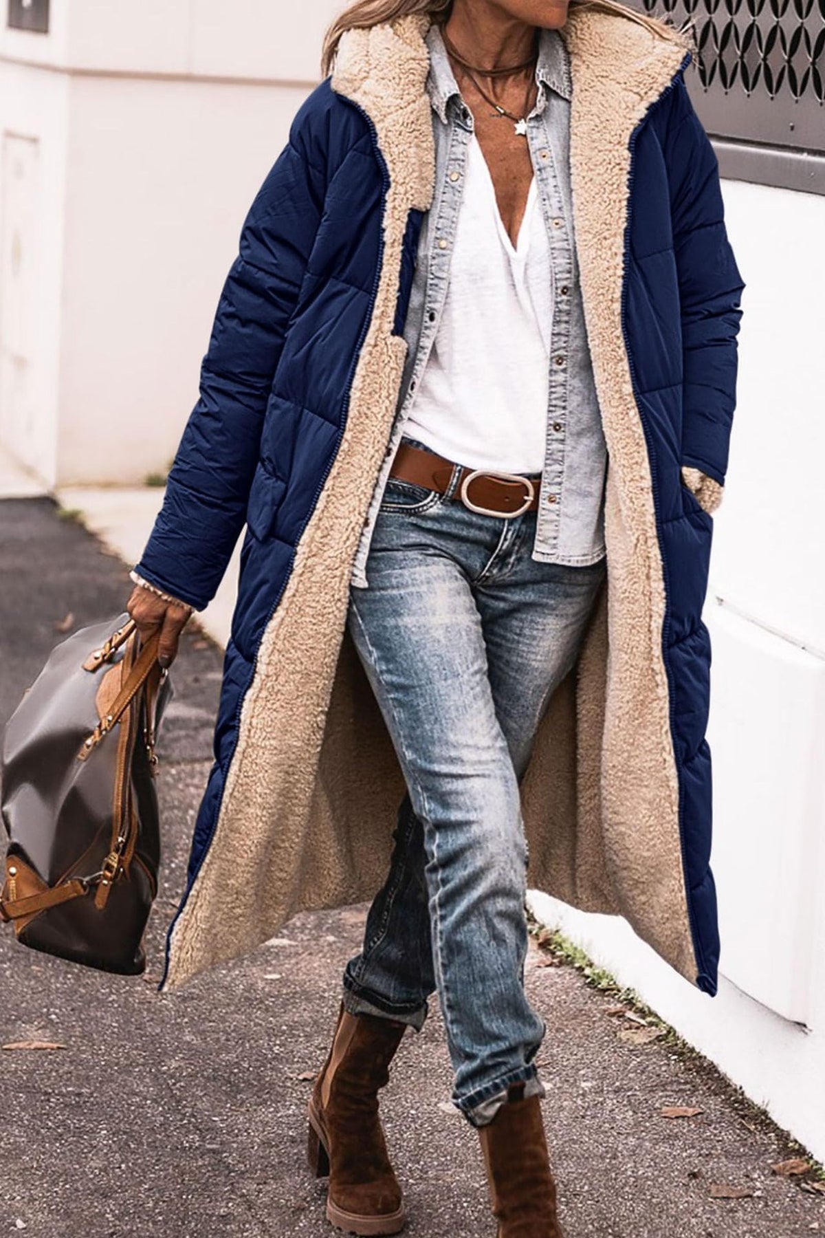 Women's Hooded Long Coat With Pockets, Double-Sided Wear