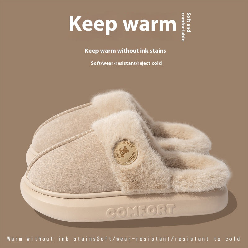 Thick-Soled Plush Fleece Slippers For Women And Men, Warm