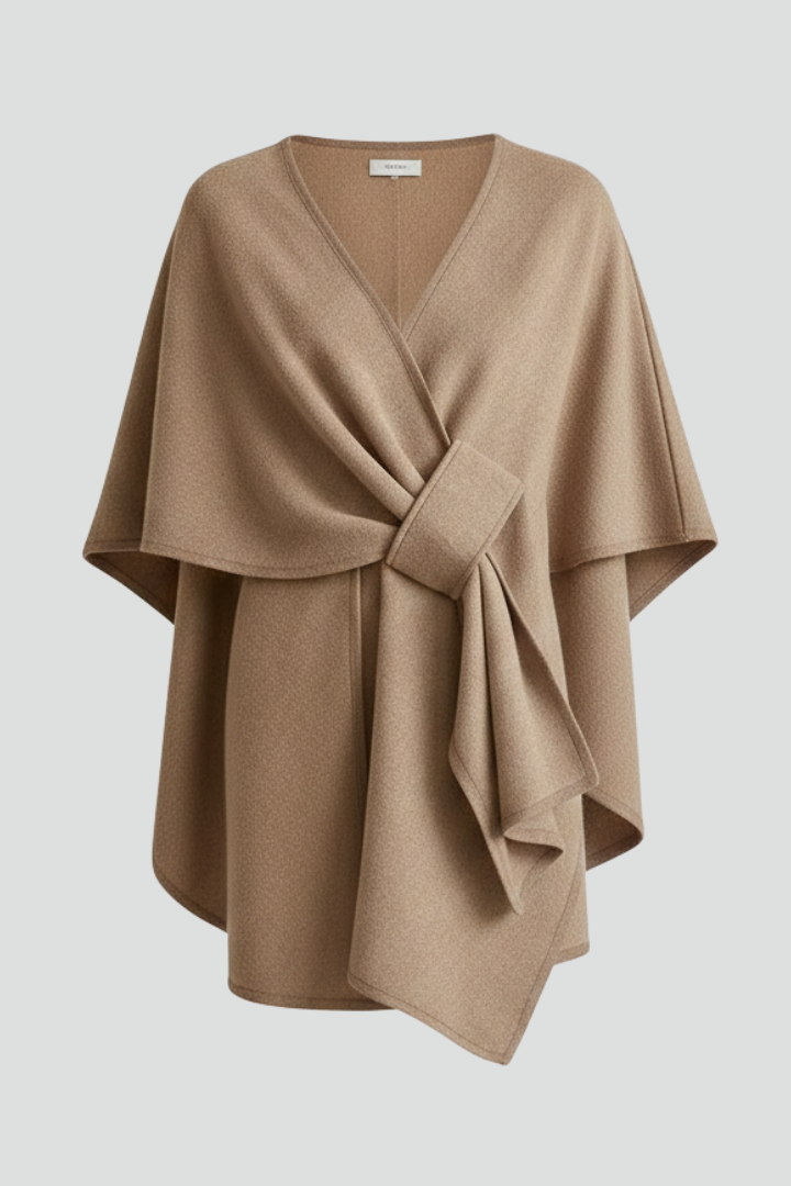 Women’s Poncho Wrap Scarf with Front Tie and Draped Hem