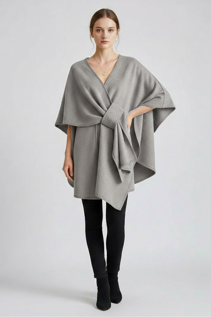 Women’s Poncho Wrap Scarf with Front Tie and Draped Hem