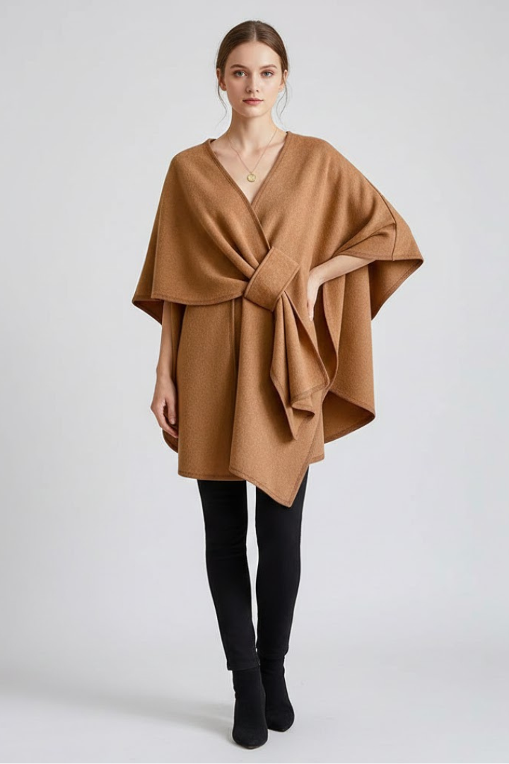 Women’s Poncho Wrap Scarf with Front Tie and Draped Hem
