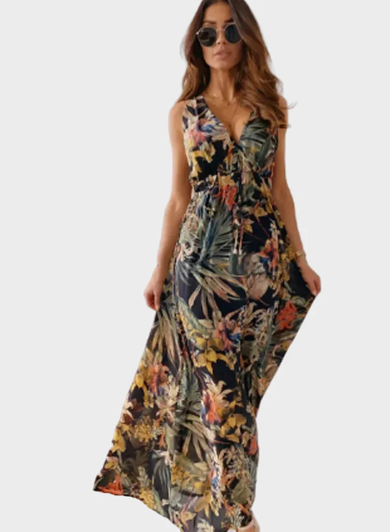 Women’s Maxi Dress with V Neckline and Sleeveless Design