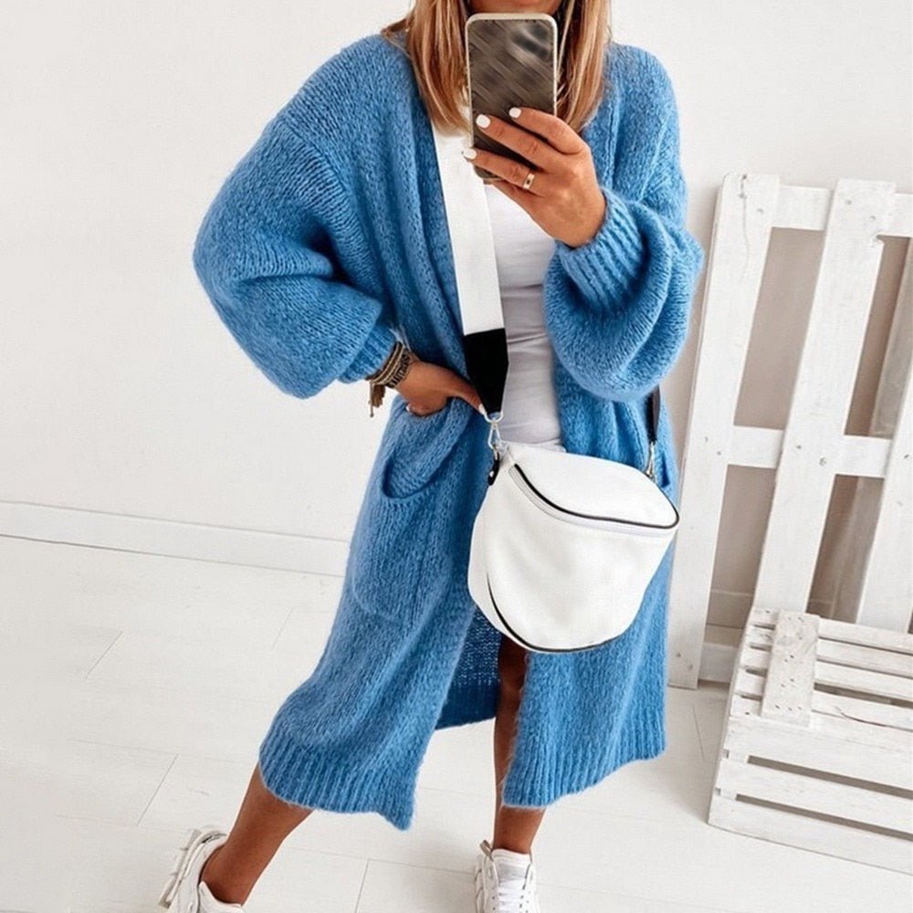 Women's Oversized Open-Front Cardigan with Balloon Sleeves