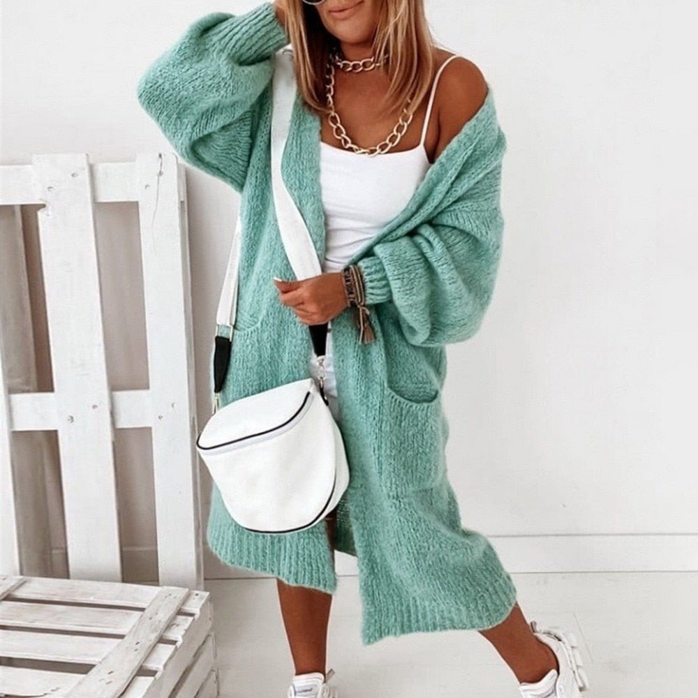 Women's Oversized Open-Front Cardigan with Balloon Sleeves