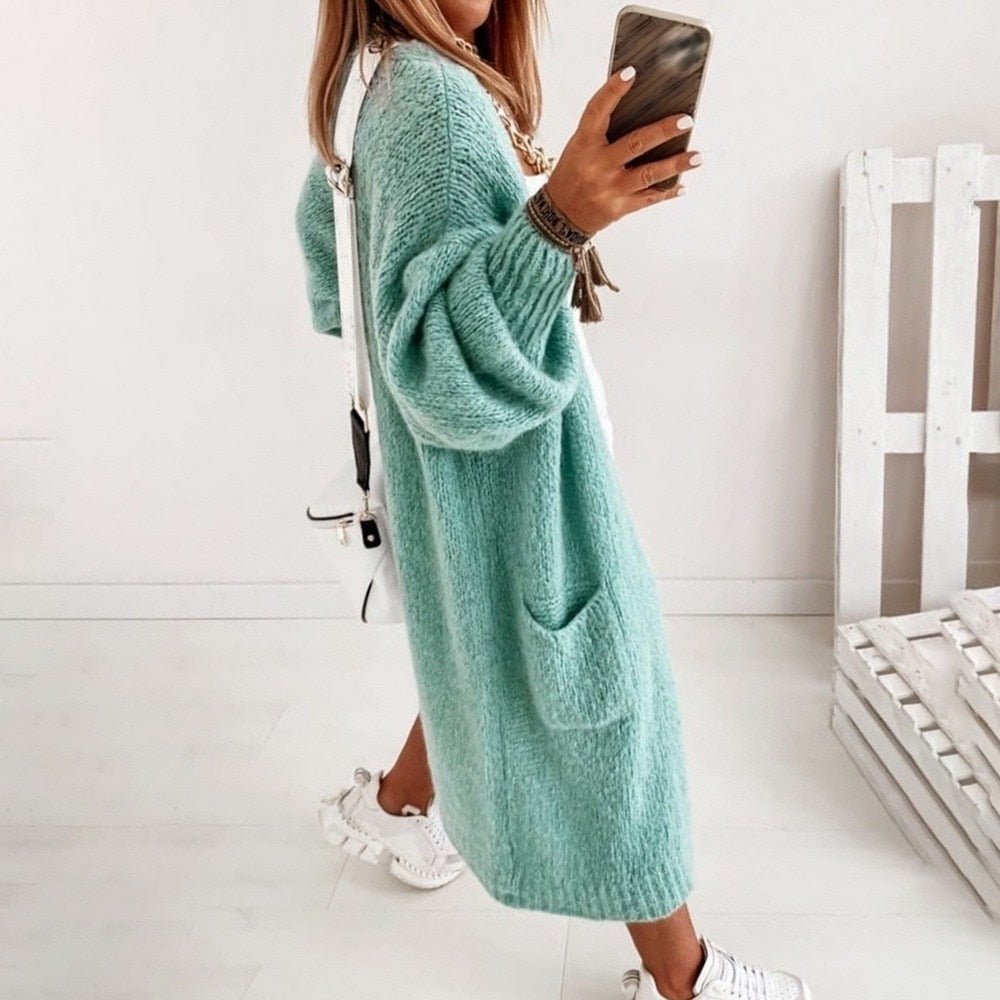 Women's Oversized Open-Front Cardigan with Balloon Sleeves