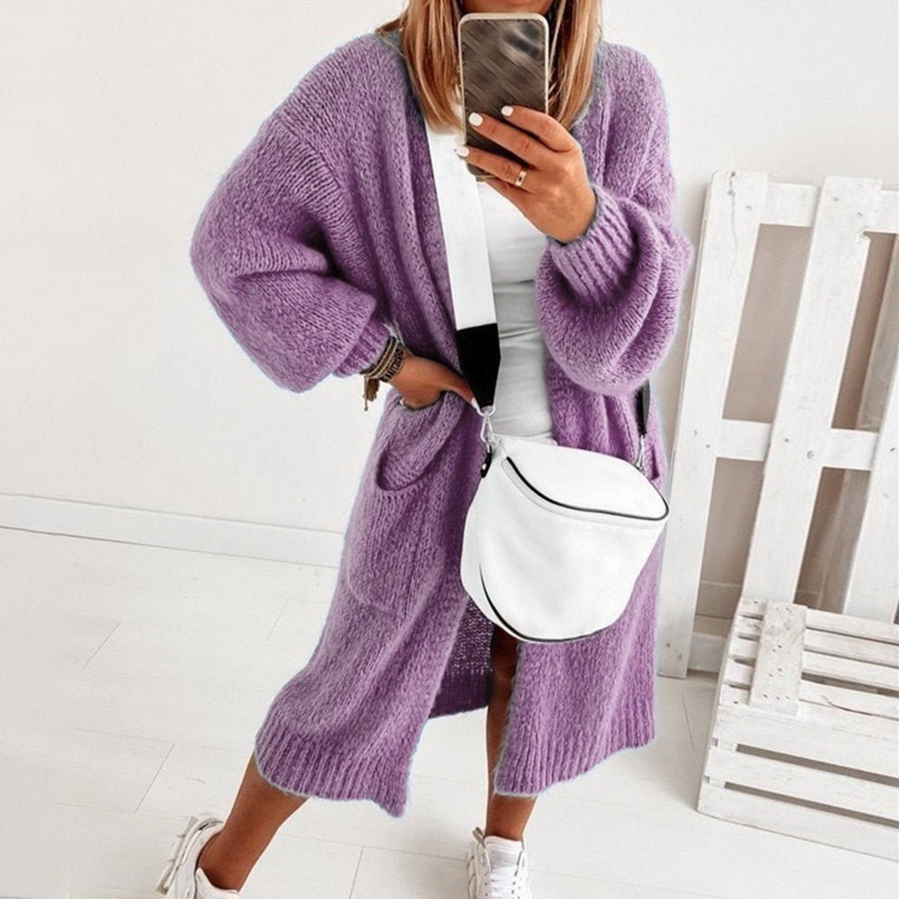 Women's Oversized Open-Front Cardigan with Balloon Sleeves