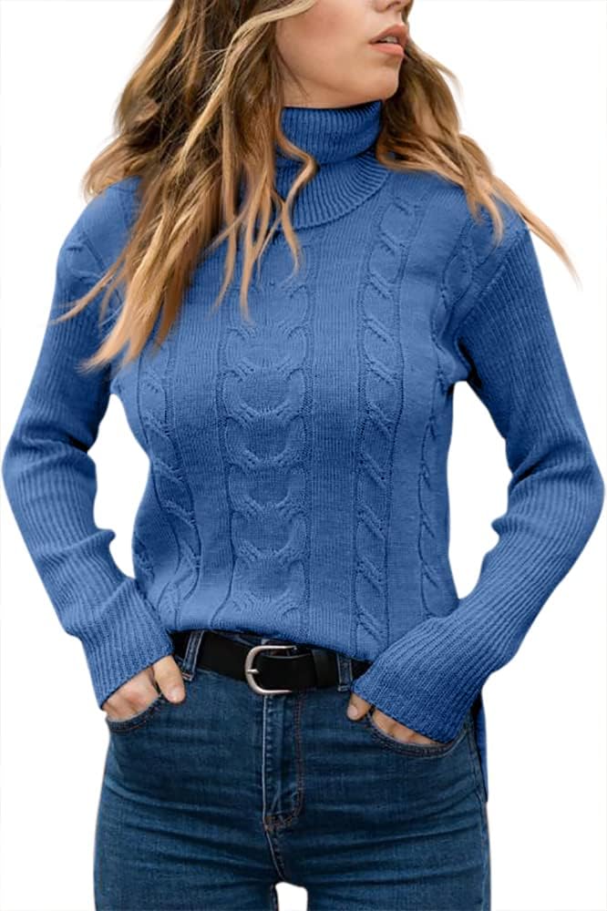 Women's Cable-Knit Turtleneck Jumper Long Sleeve
