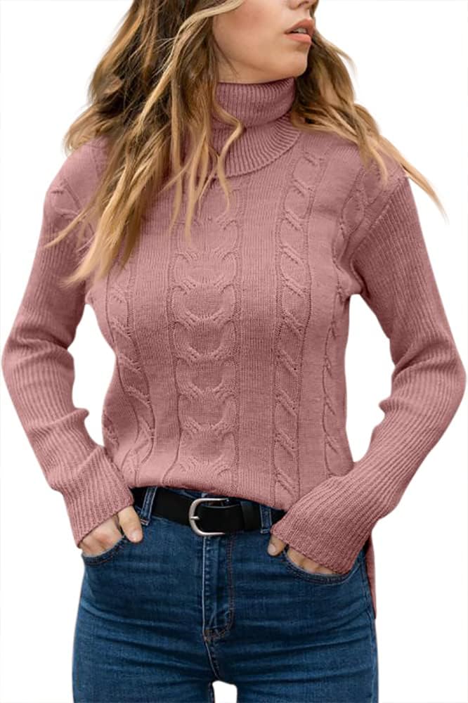 Women's Cable-Knit Turtleneck Jumper Long Sleeve