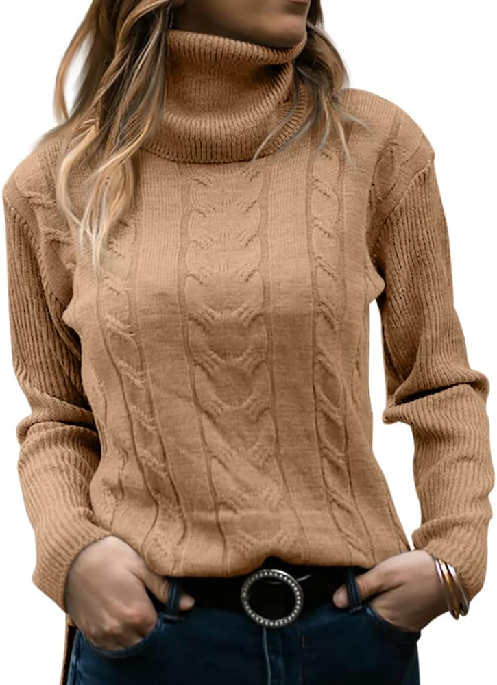 Women's Cable-Knit Turtleneck Jumper Long Sleeve