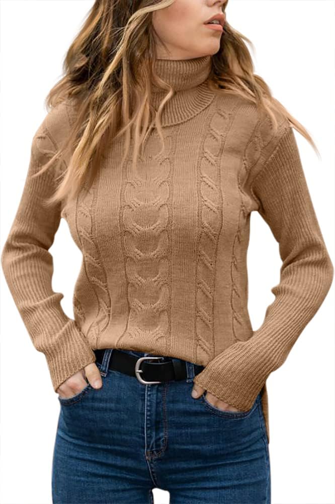 Women's Cable-Knit Turtleneck Jumper Long Sleeve